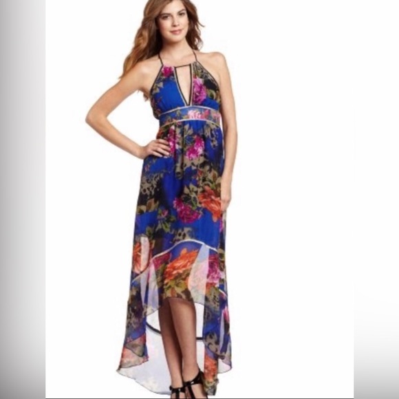 XOXO High Low Fairy maxi dress Floral Sheer Empire Waist Jr size Medium - Picture 1 of 16